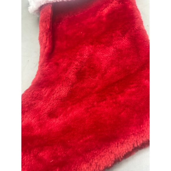 Christmas stocking foe fur solid red white decor 15" READ used wrinkled see phot - Picture 2 of 5